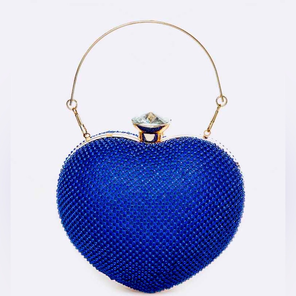 Blue Rhinestone Heart Shaped Evening Bag